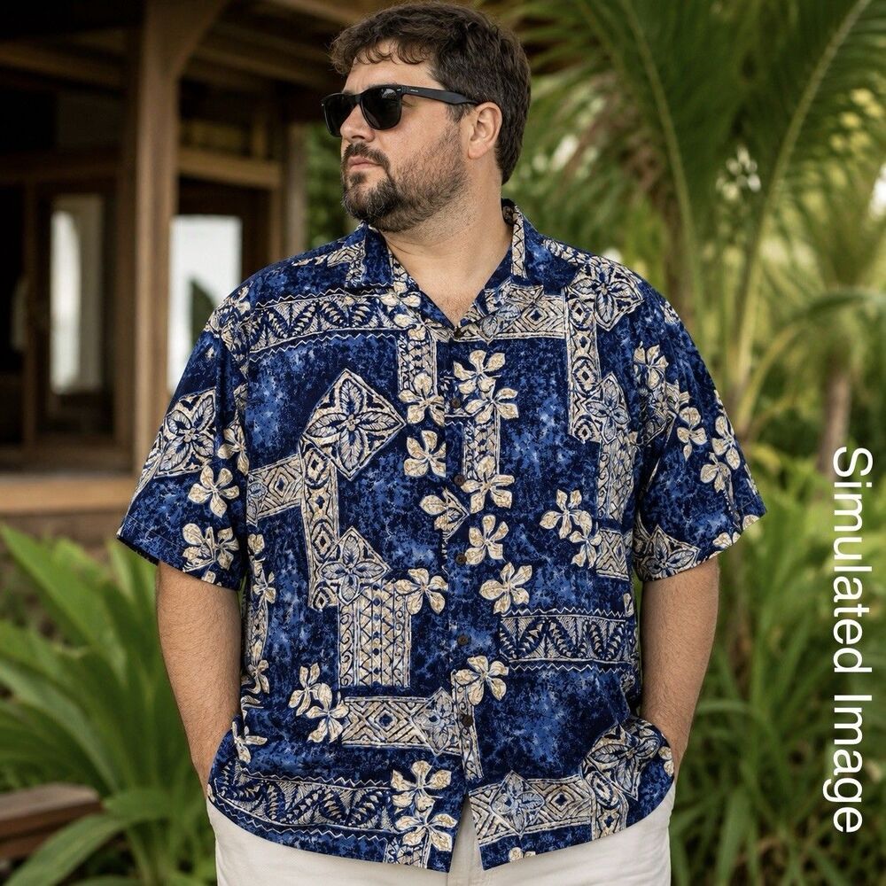 Hawaiian Silk Company Shirt Mens XXL Blue 100% Silk Aloha Floral Button Up